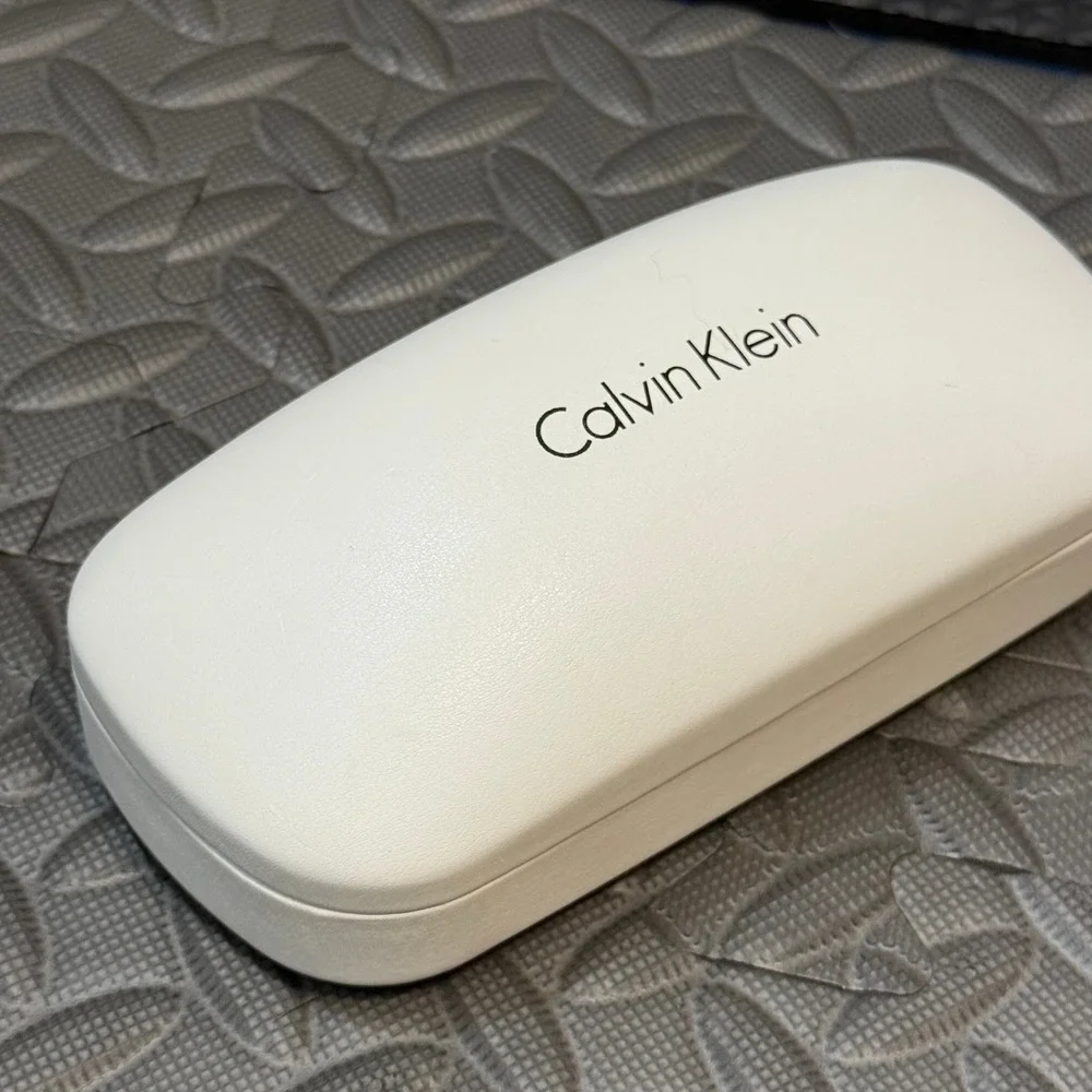 Calvin Klein Eyeglass Case Cream Faux Leather Hard Shell Clamshell CK Glasses